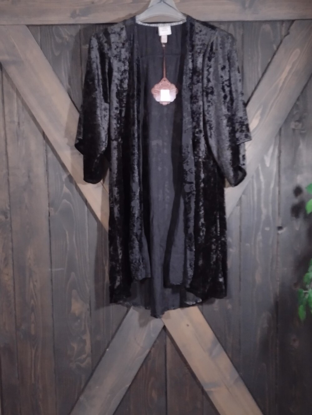 Black Velvet Open-Front Kimono With Lace Jacket Size M/L